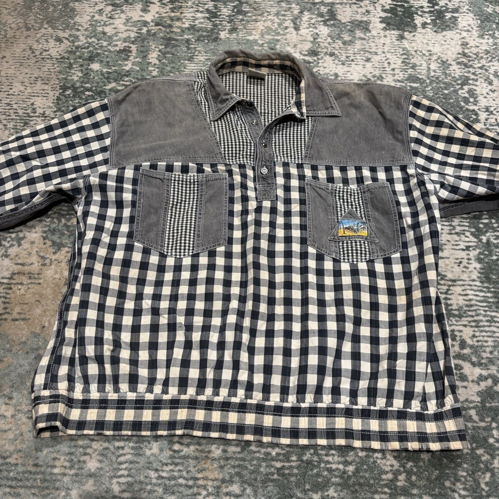 Vintage 90s New Fast Color Block Gingham Men's Shirt Large Europe Streetwear